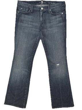 7 For All Mankind A Pocket Flare Mid Rise Jeans Women 32 Blue Distressed Bootcut